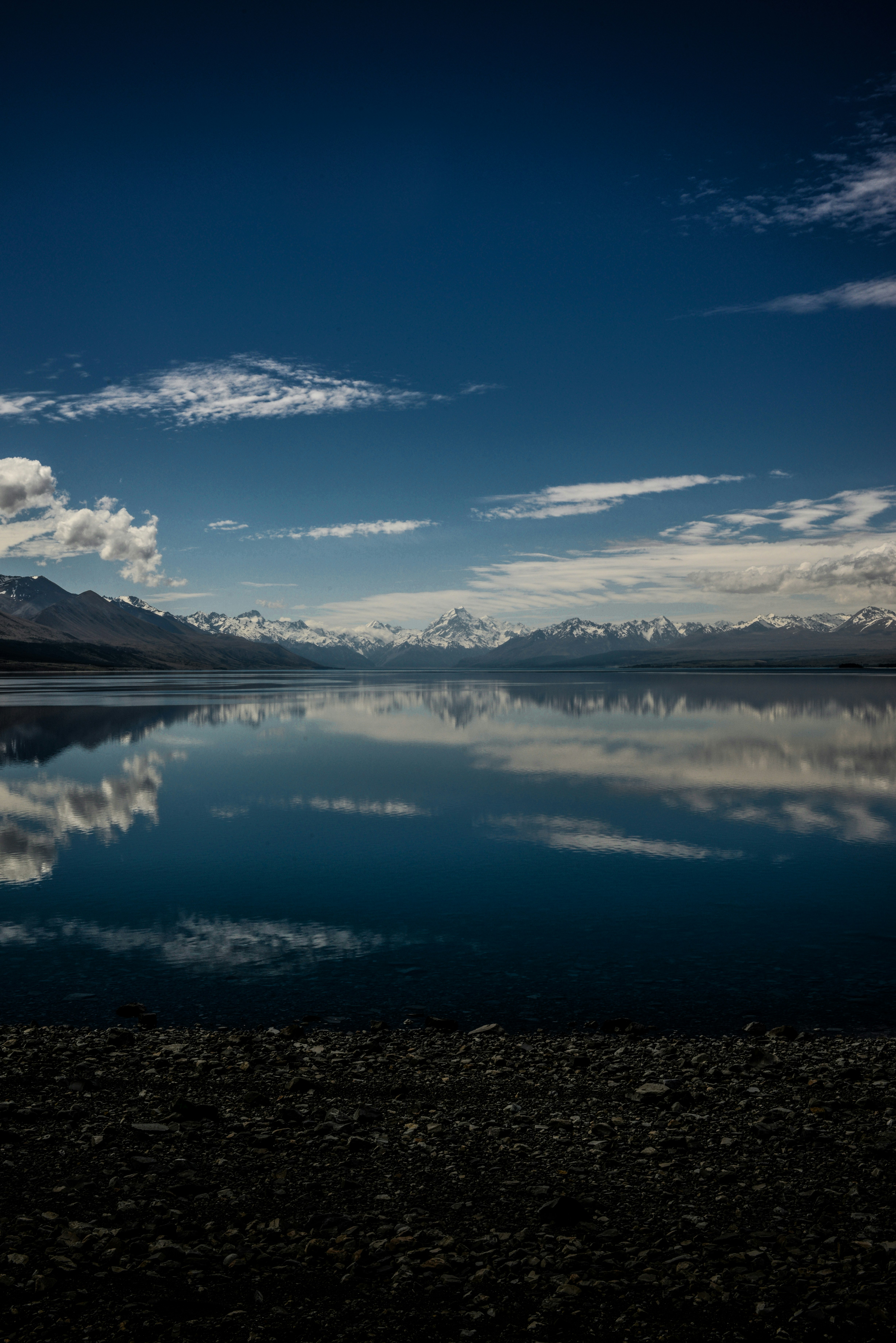 reflection photography of tall mount on body of water